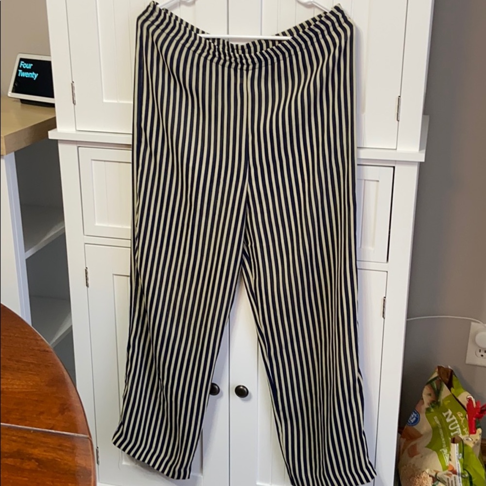 navy & cream striped pants